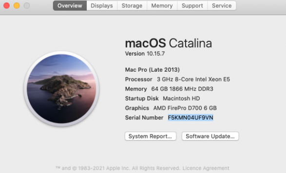 Mac Pro 8-Core 64 GB 2xD700 6 GB