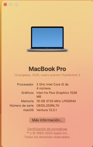 Macbook Pro 13” 2020 512GB